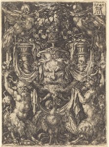 Ornement avec masque, aigle entre satyres en dessous - Heinrich Aldegrever