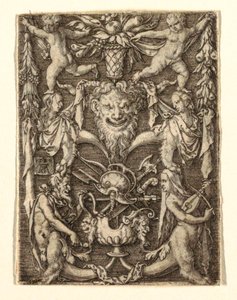 Ornement avec masque et figures grotesques