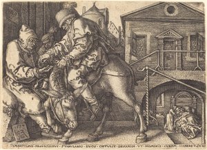 Le Bon Samaritain payant pour le logement du voyageur - Heinrich Aldegrever