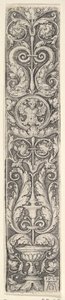 Panneau vertical avec un candélabre contenant un médaillon avec un centaure et une paire de dauphins, 1529 - Heinrich Aldegrever