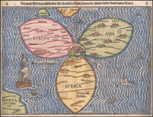 1581 Carte du monde en forme de feuille de trèfle par Heinrich Buenting
