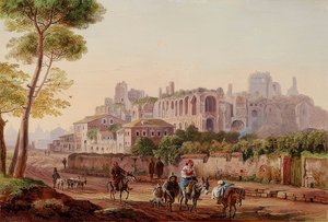 Scène de rue romaine devant le Palatin. 1832 - Heinrich Burkel