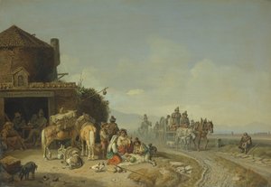 Voyageurs devant une auberge - Heinrich Burkel
