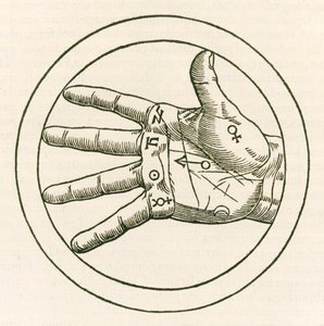 La main de la chiromancie gravure de Heinrich Cornelius Agrippa von Nettesheim (1486-1535) De occulta philosophia libri tres publié en 1533