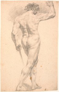 Modèle masculin debout, vu de dos, avec la main droite levée - Heinrich Dittmers