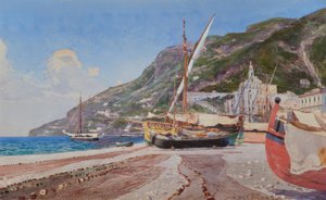 Amalfi, bateaux de pêche sur la plage / Aquarelle de H.Hermanns - Heinrich Hermanns