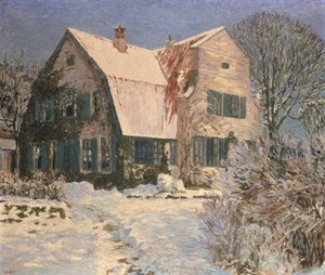 Maison et jardin sous la neige