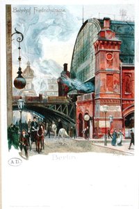 La gare de Friedrichstrasse, Berlin, c.1900 (lithographie en couleur)