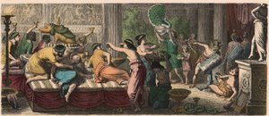 Rome antique : Un banquet avec une performance de gladiateurs - Heinrich Leutemann