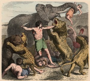 Rome antique : criminels attaqués par des animaux sauvages, 1866