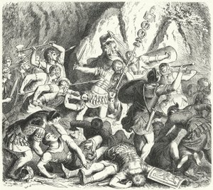 Chute de la gens romaine Fabia à la bataille de la Cremera, 477 av. J.-C. (gravure) - Heinrich Leutemann
