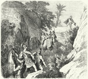 Persée de Macédoine en marche à travers les gorges de Thessalie (gravure) - Heinrich Leutemann
