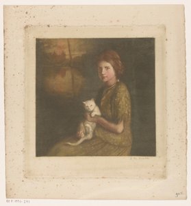 Fille avec un chat sur les genoux - Heinrich M. Krabbé (signed by artist)