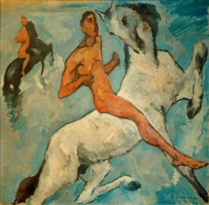 Cavalier sur fond bleu - Heinrich Nauen