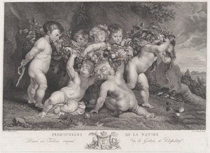 Sept putti portant une guirlande de fruits - Heinrich Schmitz
