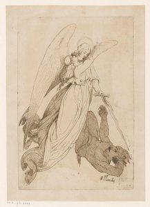 Ange soulevant une sainte femme et battant un démon