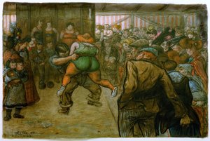 Lutte dans le théâtre de foire - Heinrich Zille