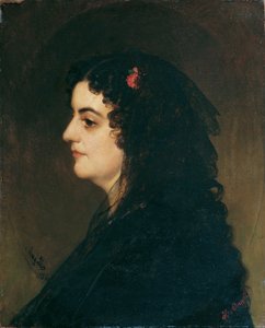 Dame de profil avec voile et œillet - Heinrich von Angeli