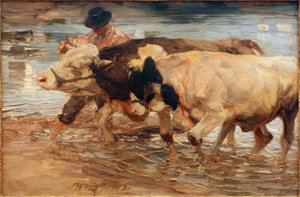 Valet avec vache et bœuf - Heinrich von Zügel
