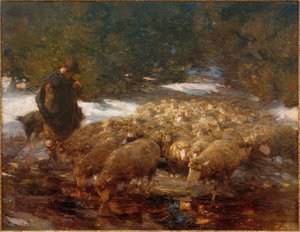 Berger avec moutons dans le paysage