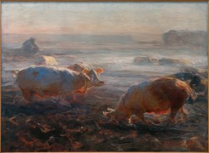 Cochons dans le champ de chaume - Heinrich von Zügel