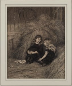 Deux filles dans une grange - Helen Allingham