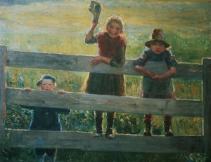 Trois petits enfants à la porte - Helga Ring Reusch