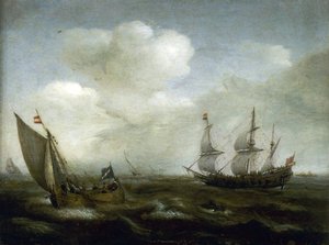 Navire néerlandais et bateau de pêche dans la brise
