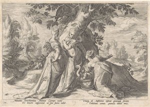 Les filles de Cécrops ouvrent le panier de Minerve - Hendrick Goltzius (workshop of)