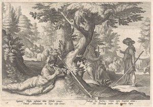 Mercure transforme Battus en pierre - Hendrick Goltzius (workshop of)