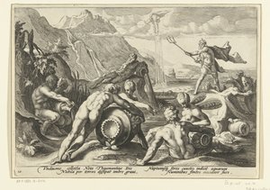 Neptune et les dieux des rivières provoquent un déluge - Hendrick Goltzius (workshop of)