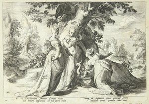 Les filles de Cécrops ouvrent le panier confié par Minerve - Hendrick Goltzius