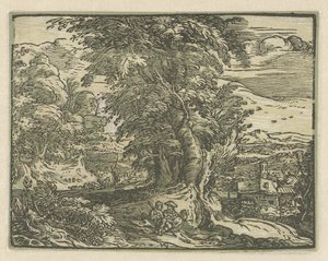 Paysage avec couple assis