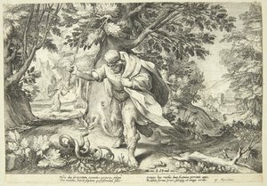 Tirésias frappe deux serpents accouplés avec son bâton - Hendrick Goltzius