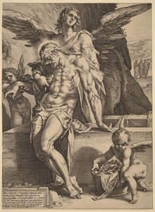 Le corps du Christ soutenu par des anges - Hendrick Goltzius