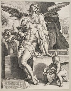 Le corps du Christ soutenu par un ange - Hendrick Goltzius