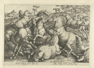 Douze chevaux combattants - Hendrick Goltzius