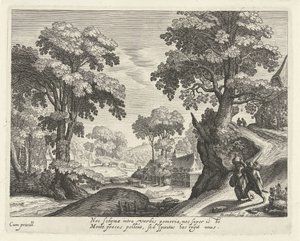 Paysage avec un couple de paysans sur un chemin de campagne - Hendrick Hondius (I)