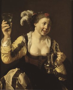 Une fille tenant un verre (le goût, série des cinq sens) - Hendrick Jansz Terbrugghen
