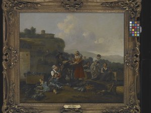 Un marché de légumes en Italie avec des personnages - Hendrick Mommers