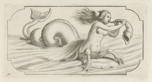 Figure féminine soufflant dans une coquille (Nouveau Livre des Dieux et Déesses De la Marine Bouckje van Zeegoden en Godinnen)