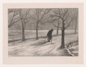 Homme avec des béquilles dans un paysage d