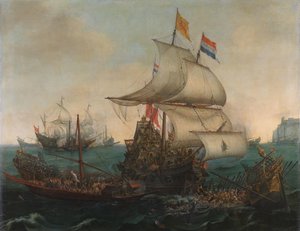 Navires néerlandais éperonnant des galères espagnoles au large de la côte anglaise, 3 octobre 1602 - Hendrick Cornelisz. Vroom