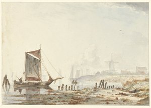 Navires sur une rivière, près de la rive