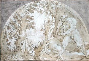 Hercule et le Lion de Némée - Hendrik Goltzius