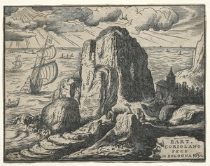 Ensemble de 4 paysages : No. 4 - Falaise sur le rivage - Hendrik Goltzius