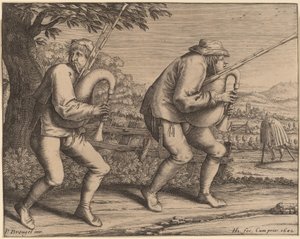 Deux joueurs de cornemuse - Hendrik Hondius I after Pieter Bruegel the Elder
