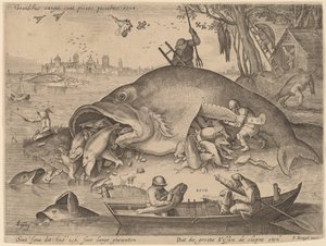 Les Gros Poissons Mangent les Petits Poissons - Hendrik Hondius after Pieter Bruegel the Elder