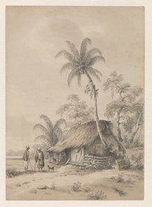 Cabane avec deux personnes et un chien