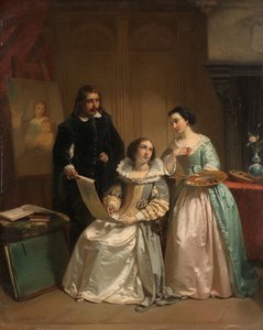 Gerard van Honthorst montrant les dessins de son élève Louise de Bohême à Amalia van Solms - Hendrik Jacobus Scholten